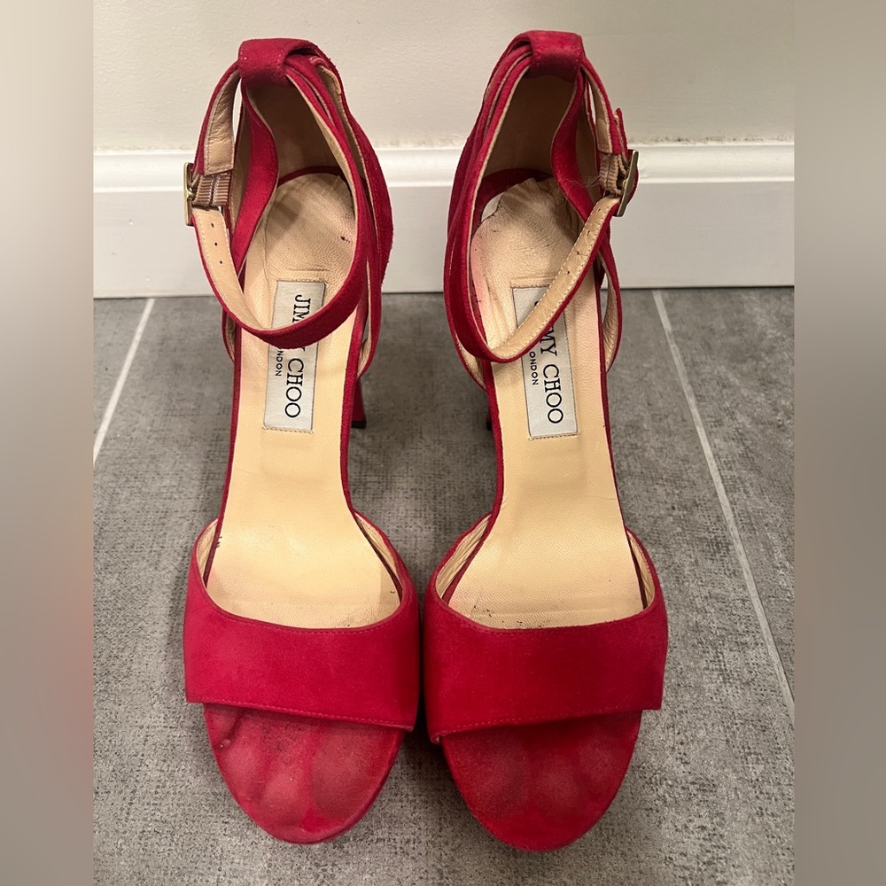 JIMMY CHOO LONDON Magenta Suede ankle Strap Stiletto Heels Size 38.5